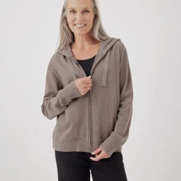 Pact Airplane Zip Hoodie L Deep Taupe Heather Organic Cotton - Picture 2 of 8